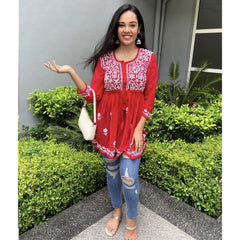 Gorgeous Chickankari Georgette Short Kurta