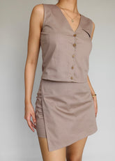 Beige Waistcoat & Skort Set