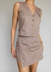 Beige Waistcoat & Skort Set