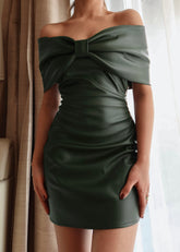 Bow PU Leather Dress