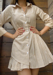 Beige Striped Shirt Dress