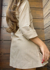 Beige Striped Shirt Dress