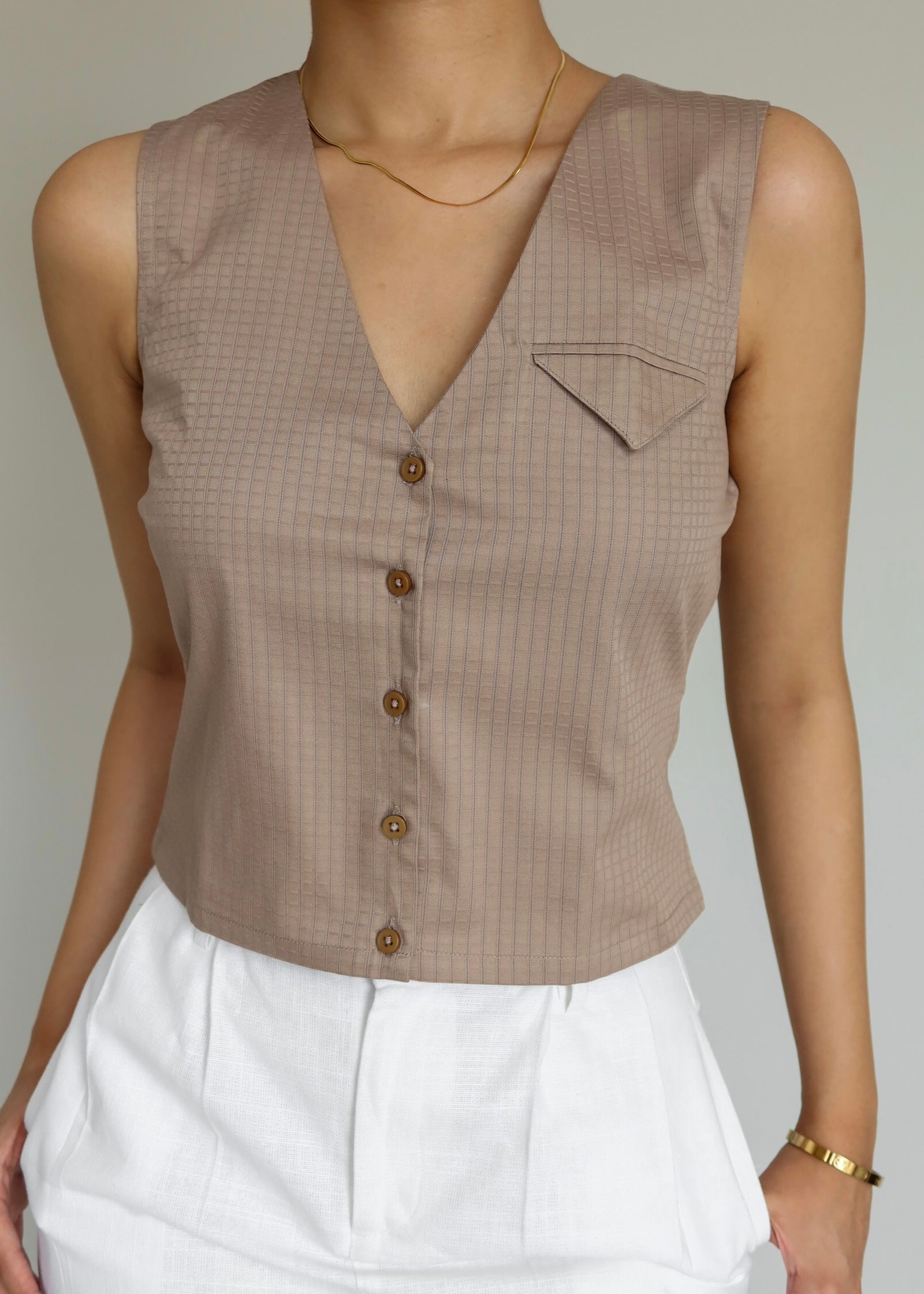 Beige Waistcoat & Skort Set